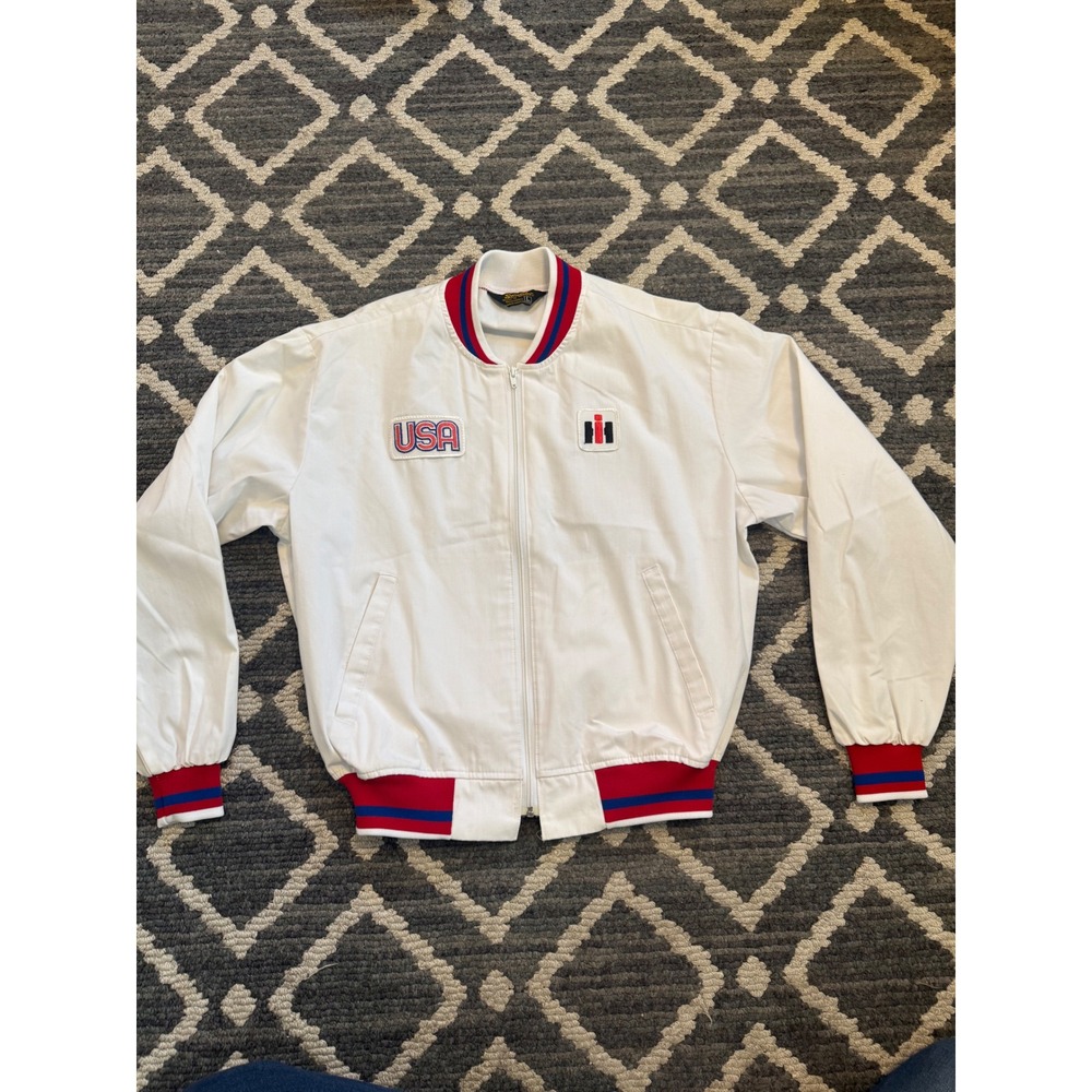 Vintage Swingster International Harvester USA Bomber Jacket White Mens Large IH